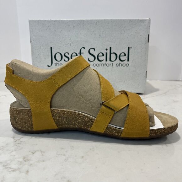 Josef Seibel NEW Comfort Sandals Yellow Leather Wedge Strappy Cork EU 42 US 11 - Picture 6 of 15